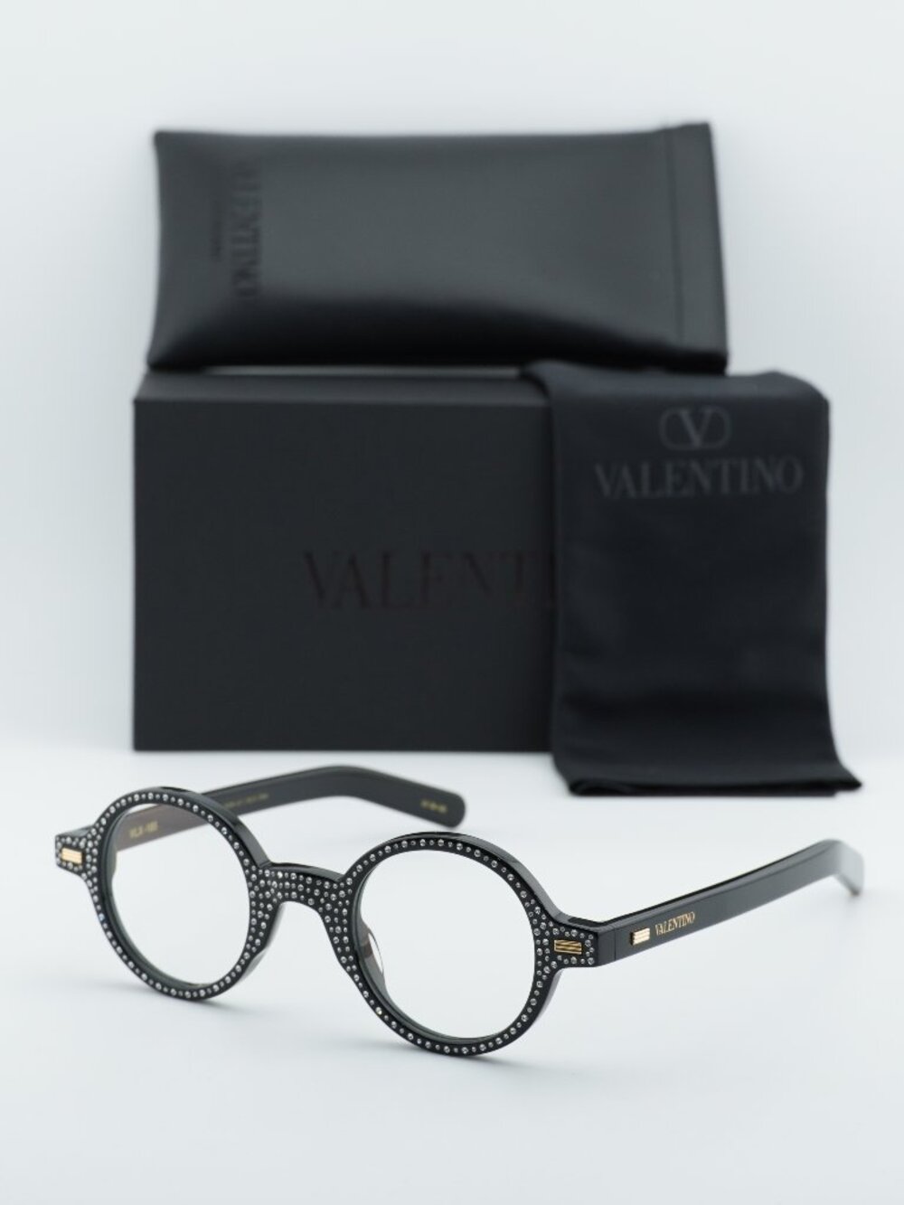 Valentino VLX-185B Round Eyeglasses - Black with Stones 43mm